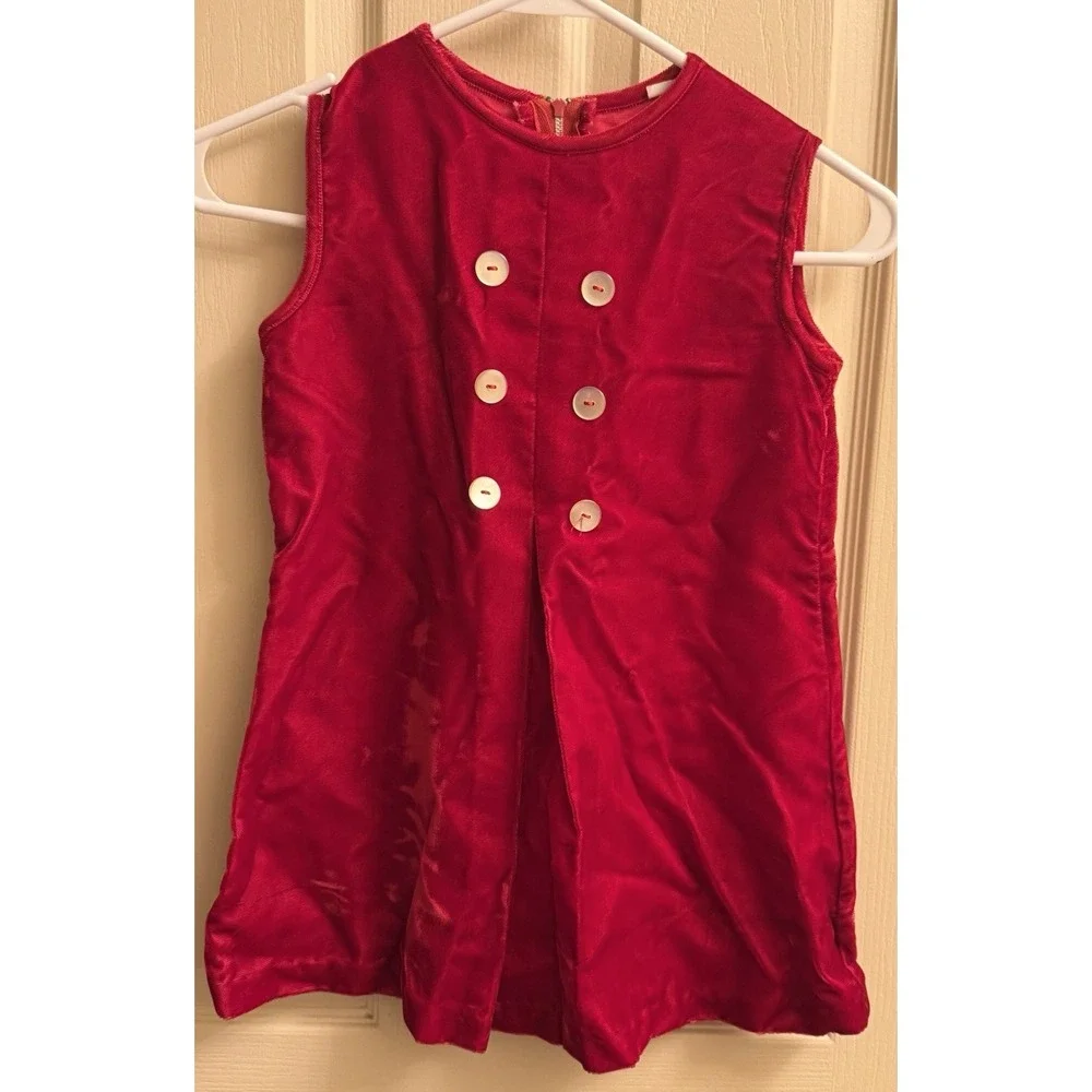 Vintage‎ 1960s Red Velvet Girls Dress. Size 5